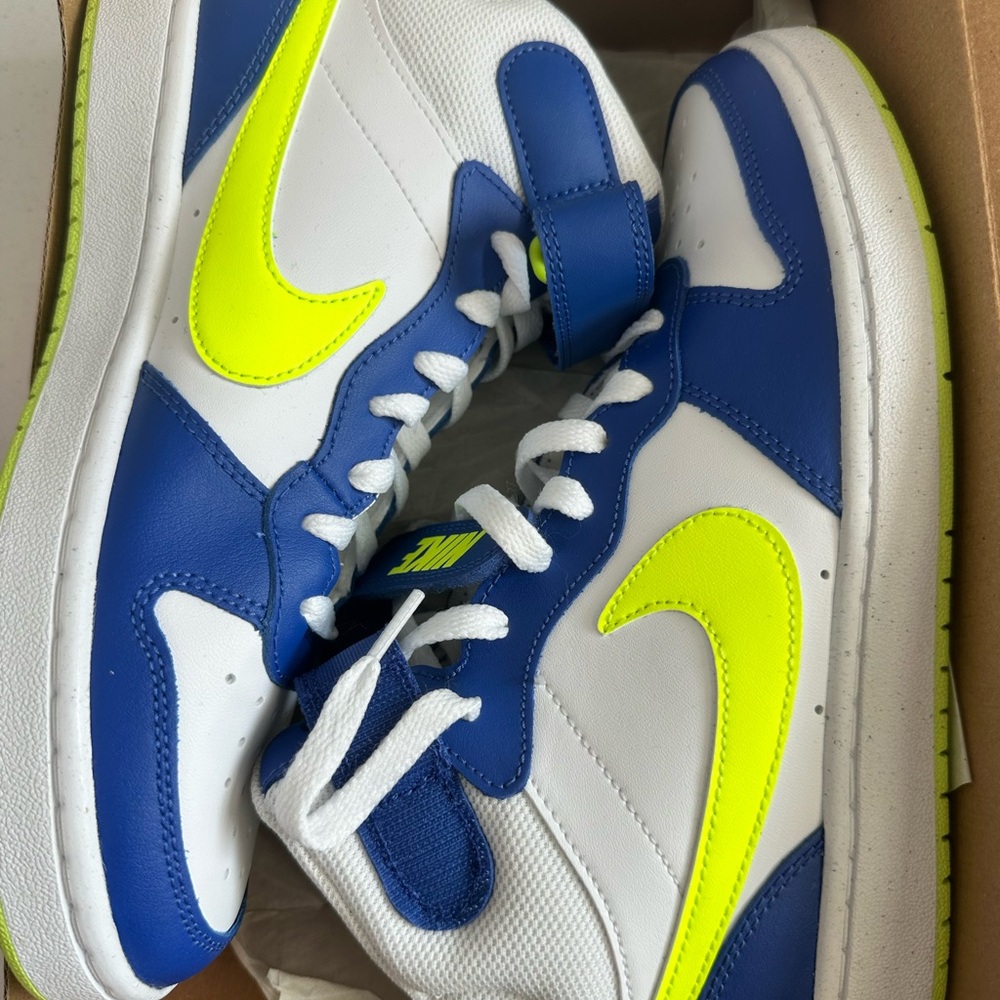Nike Kids' 7Y White & Blue Low-Top Sneakers with Volt Swoosh